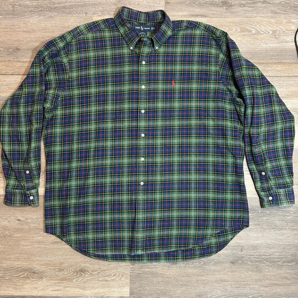 Ralph Lauren Blake Plaid Button Down‎ Shirt Men's XXL 100% Cotton Red Pony Logo